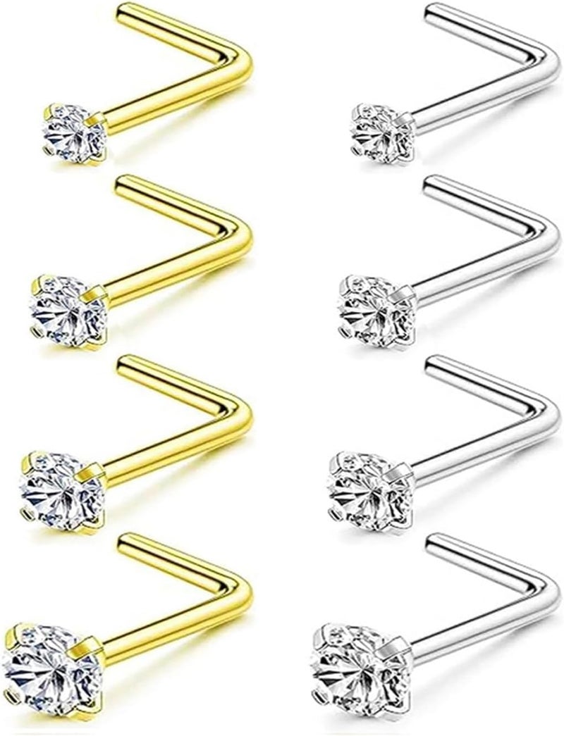 Incaton 20G Stainless Steel Nose Rings for Women Nose Rings Hoops L Shaped Nose Studs Screw Nose Piercing Jewelry for Women Men Silver Rose Gold Black Rainbow - Image 1